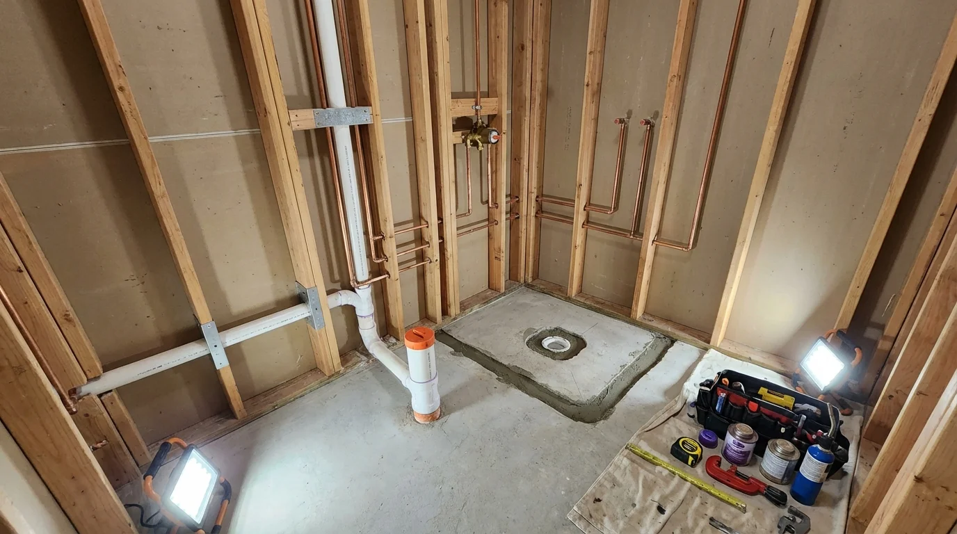 Bathroom rough-in plumbing during remodel by Johns Plumbing LLC in Munday